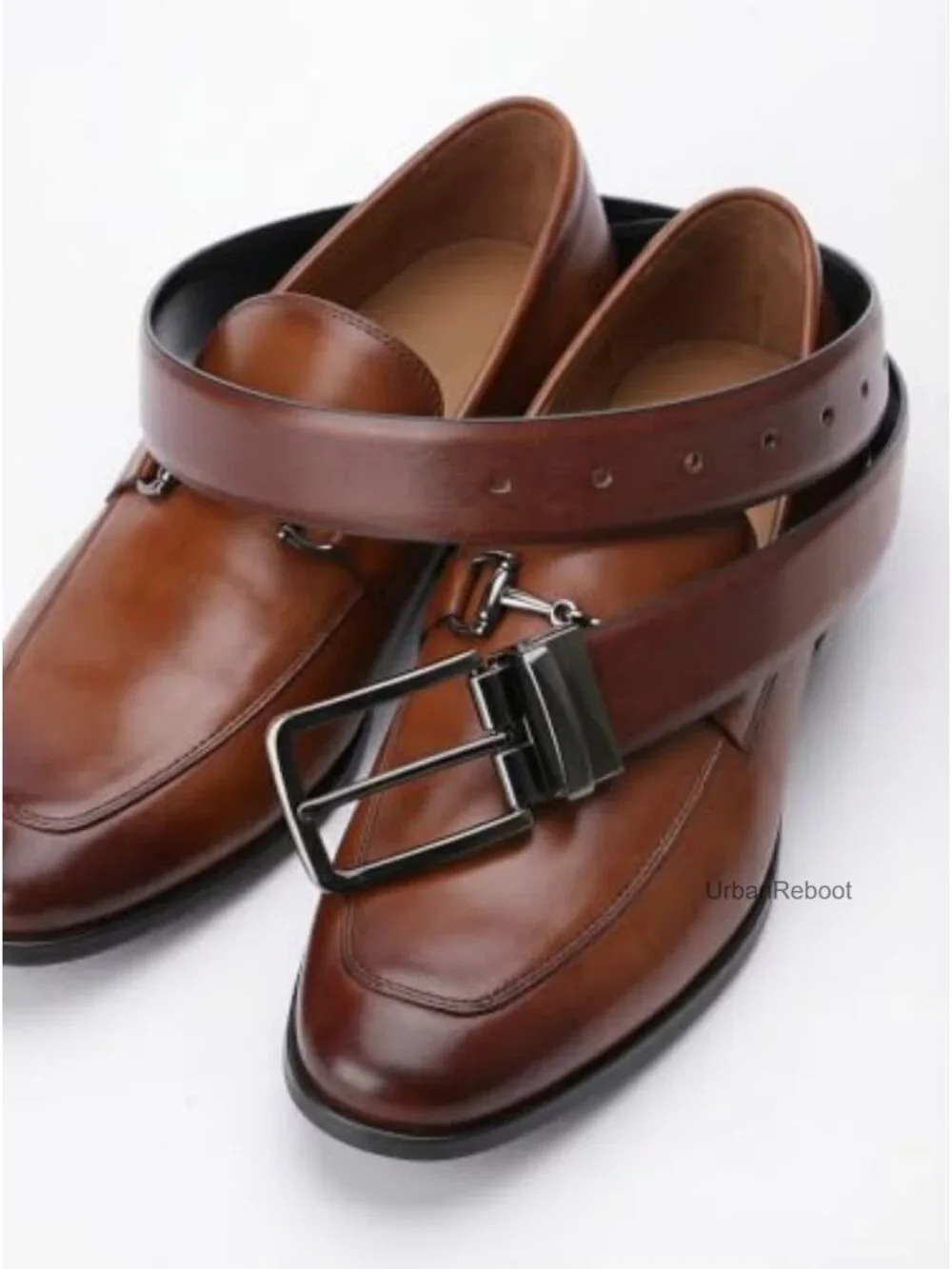 Reversible Leather Belt with Zinc Buckle for Men, Adjustable